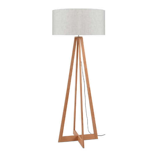 Vloerlamp bamboe 4-poot Everest h.158cm/kap 60x30cm, linnen licht